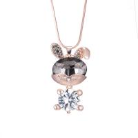 Tibetan Style Sweater Chain Necklace, with Crystal, Rabbit, rose gold color plated, fashion jewelry & for woman, nickel, lead & cadmium free, 50mm, Length:Approx 65 cm, Sold By PC