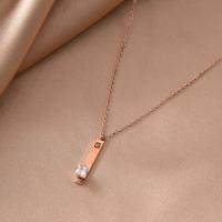 Titanium Steel Necklace, with 5cm extender chain, fashion jewelry & for woman & with rhinestone, rose gold color, Length:Approx 38 cm, Sold By PC