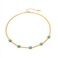 Stainless Steel Jewelry Necklace, 304 Stainless Steel, with turquoise, with 2.36inch extender chain, 18K gold plated, fashion jewelry & for woman, golden, Length:Approx 16.14 Inch, Sold By PC