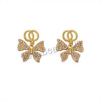 Zinc Alloy Stud Earring Bowknot fashion jewelry & for woman & with rhinestone golden nickel lead & cadmium free Sold By Pair