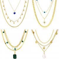 Multi слой ожерелье, цинковый сплав, с ABS пластик жемчужина & бирюза & Лэмпворк, три слоя & ювелирные изделия моды & разные стили для выбора & Женский & со стразами, Много цветов для выбора, продается PC