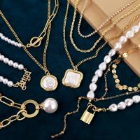 Zinklegierung Schmuck Halskette, mit ABS-Kunststoff-Perlen, goldfarben plattiert, Modeschmuck & verschiedene Stile für Wahl & für Frau & mit Strass, keine, verkauft von PC