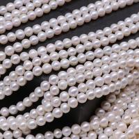 Runde ferskvandskulturperle Beads, Ferskvandsperle, Lidt rund, Naturligt & du kan DIY, hvid, 6mm, Solgt Per Ca. 38 cm Strand
