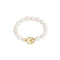 Bracelet en perles de culture d'eau douce, perle d'eau douce cultivée, avec laiton, Plaqué d'or 14K, Naturel & bijoux de mode & pour femme, blanc, Vendu par 19.5 cm brin