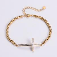 Stainless Steel Jewelry Bracelet, 316L Stainless Steel, with 1.97inch extender chain, Cross, fashion jewelry & for woman & with rhinestone, more colors for choice, Length:Approx 6.69 Inch, Sold By PC