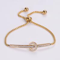 Stainless Steel Jewelry Bracelet, 304 Stainless Steel, 18K gold plated, Adjustable & for woman & with rhinestone, golden, Length:Approx 6.69-9.84 Inch, Sold By PC