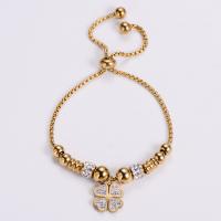 Stainless Steel Jewelry Bracelet 304 Stainless Steel Four Leaf Clover Vacuum Ion Plating Adjustable & for woman & with rhinestone Length Approx 6.69-9.84 Inch Sold By PC