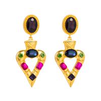 Zinc Alloy Drop Earrings with Resin Rhinestone Heart gold color plated Bohemian style & for woman & hollow nickel lead & cadmium free Sold By Pair