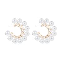Zinc Alloy Stud Earring with Plastic Pearl Letter C plated for woman nickel lead & cadmium free Sold By Pair