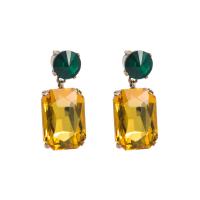 Tibetan Style Drop Earrings, with Glass Rhinestone, Square, gold color plated, for woman, more colors for choice, nickel, lead & cadmium free, 19x42mm, Sold By Pair