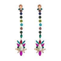 Zinc Alloy Drop Earrings Flower gold color plated for woman & with rhinestone multi-colored nickel lead & cadmium free Sold By Pair