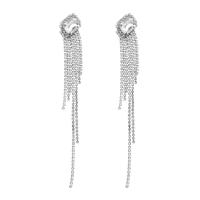 Fashion Fringe Earrings Zinc Alloy silver color plated & for woman & with rhinestone silver color nickel lead & cadmium free Sold By Pair