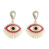 Evil Eye Earrings, Tibetan Style, gold color plated, for woman & enamel & with rhinestone, more colors for choice, nickel, lead & cadmium free, 35x52mm, Sold By Pair