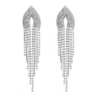 Fashion Fringe Earrings Zinc Alloy plated for woman & with rhinestone nickel lead & cadmium free Sold By Pair