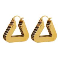Messing Huggie Hoop Ohrringe, Dreieck, goldfarben plattiert, für Frau & hohl, goldfarben, frei von Nickel, Blei & Kadmium, 30x29mm, verkauft von Paar