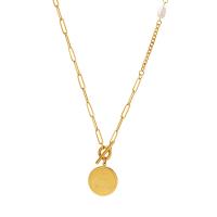 Sweater Chain Necklace Titanium Steel Flat Round Vacuum Ion Plating for woman golden 20mm Length Approx 60 cm Sold By PC