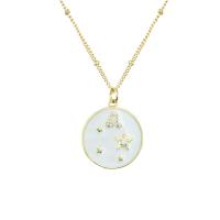Brass Necklace with 5cm extender chain Round gold color plated fashion jewelry & Unisex & enamel white nickel lead & cadmium free 20mm Length Approx 40 cm Sold By PC