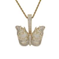 Brass Necklace, with 304 Stainless Steel Chain, Butterfly, plated, French Rope Chain & micro pave cubic zirconia & for man, more colors for choice, 50x55mm, Length:Approx 24 Inch, Sold By PC
