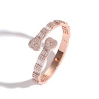 Brass Bangle Heart plated Unisex & micro pave cubic zirconia Sold By PC
