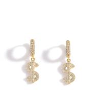 Brass Huggie Hoop Drop Earring Dollar Sign plated Unisex & micro pave cubic zirconia Sold By Pair