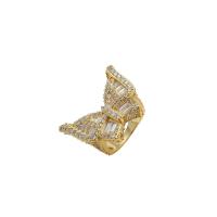 Brass Finger Ring Butterfly plated Unisex & micro pave cubic zirconia US Ring Sold By PC