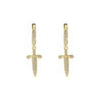 Brass Huggie Hoop Drop Earring, Cross, plated, Unisex & micro pave cubic zirconia, more colors for choice, 10x32mm, Sold By Pair