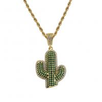 Brass Necklace, with 304 Stainless Steel Chain, Opuntia Stricta, plated, French Rope Chain & Unisex & micro pave cubic zirconia, more colors for choice, 46x25mm, Length:Approx 24 Inch, Sold By PC