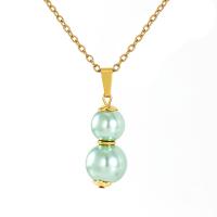 Titanium Steel Necklace, with Plastic Pearl, Calabash, 18K gold plated, cross chain & Unisex, more colors for choice, 18.50mm, Length:Approx 17.7 Inch, Sold By PC