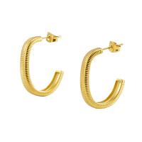 Titanium Steel Stud Earring, Letter C, 18K gold plated, fashion jewelry & for woman, 26mm, Sold By Pair