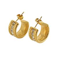 Titanium Steel Stud Earring 18K gold plated fashion jewelry & for woman & with rhinestone Sold By Pair