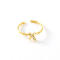 Partículas de aço Cuff Ring Finger, Letra X, 18K banhado a ouro, joias de moda & ajustável & para mulher & com strass, 6x7mm, vendido por PC