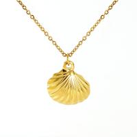 Titanium Steel Necklace, Shell, 18K gold plated, cross chain & for woman, 19x16mm, Length:Approx 17.7 Inch, Sold By PC