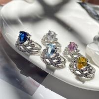 Messing Manchet Finger Ring, Kroon, geplatineerd, verstelbaar & voor vrouw & met strass, meer kleuren voor de keuze, Maat:6-8, Verkocht door PC