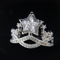 Brass Cuff Finger Ring Crown platinum plated adjustable & for woman & with rhinestone US Ring Sold By PC