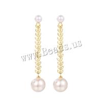 Tibetan Style Stud Earring, with Plastic Pearl, gold color plated, fashion jewelry & for woman, nickel, lead & cadmium free, 80x15mm, Sold By Pair