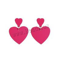 Ювелирные изделия -Серьги , деревянный, Сердце, Спрей картины, ювелирные изделия моды & Женский, розовый, 59x44mm, продается Пара