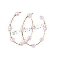Earring Jewelry Zinc Alloy with Plastic Pearl gold color plated fashion jewelry & for woman nickel lead & cadmium free 63mm Sold By Pair