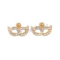 Zinc Alloy Stud Earring Mask gold color plated fashion jewelry & for woman & with rhinestone & hollow nickel lead & cadmium free Sold By Pair