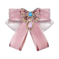 Zinc Alloy Brooches with Plastic Pearl Bowknot for woman & with rhinestone pink nickel lead & cadmium free Sold By PC