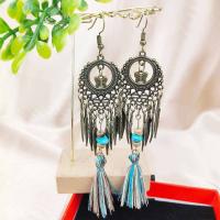 Tibetan Style Drop Earrings, with turquoise, fashion jewelry & different styles for choice & for woman, nickel, lead & cadmium free, 110x25mm, Sold By Pair