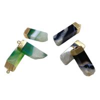 Pingentes de joias de ágata, Ágata quartzo de gelo, with cobre, cromado de cor dourada, aleatoriamente enviado & DIY, cores misturadas, 12x32-12x48mm, vendido por PC