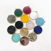 Gemstone Pendants Jewelry Natural Stone with Brass Flat Round gold color plated DIY Sold By PC