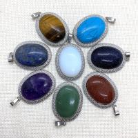Gemstone Pendants Jewelry, Natural Stone, with Tibetan Style, Oval, silver color plated, DIY & different materials for choice, more colors for choice, 29x41mm, Sold By PC