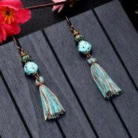 Fashion Fringe Earrings, Tibetan Style, with Seedbead, fashion jewelry & for woman, nickel, lead & cadmium free, 70*12mm, Sold By Pair