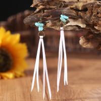 Fashion Fringe Earrings Iron with Velveteen & turquoise fashion jewelry & for woman nickel lead & cadmium free 135mm Sold By Pair