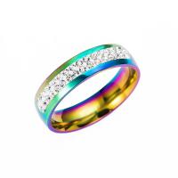 Titanium Čelik Finger Ring, različite veličine za izbor & za žene & s Rhinestone, multi-boji, Prodano By PC