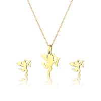 Fashion Stainless Steel Jewelry Sets, Stud Earring & necklace, 304 Stainless Steel, Angel, 2 pieces & fashion jewelry & for woman, golden, Length:Approx 17.72 Inch, Sold By Set