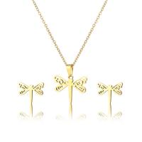 Fashion Stainless Steel Jewelry Sets, Stud Earring & necklace, 304 Stainless Steel, Dragonfly, 2 pieces & fashion jewelry & for woman, golden, Length:Approx 17.72 Inch, Sold By Set
