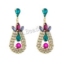 Tibetan Style Drop Earrings, Teardrop, gold color plated, for woman & with rhinestone, more colors for choice, nickel, lead & cadmium free, 26x65mm, Sold By Pair