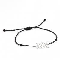 Fashion Bracelet & Bangle Jewelry, Knot Cord, with 304 Stainless Steel, Moon and Star, adjustable & for woman & hollow, black, 20.20x9.90mm, Length:Approx 15-30 cm, Sold By PC